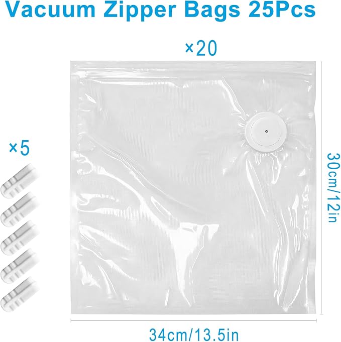 MEGAWISE Reusable Vacuum Zipper Bags 20Pcs 12×13.5in, BPA‑Free Air Valve Bags with 5 Seal Clips for Sous Vide, Freezer & Microwave