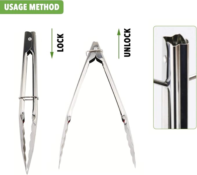 HINMAY 7-Inch Small Stainless Steel Serving Tongs, Set of 3 (Silver) | 7-Inch Mini Metal Salad Tongs