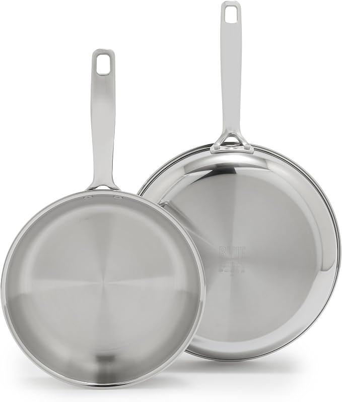 Blue Diamond Pro Steel 2 Piece Tri-Ply Stainless Steel Frying Pan Set | 9.5" & 11" Multi Clad Skillets, Induction & All Stovetop Suitable, Mirror Polished Finish, Dishwasher Safe, Oven Safe to 850F