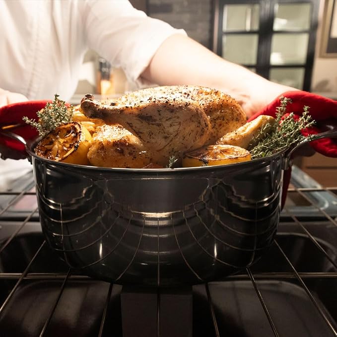 Hell’s Kitchen Hybrid 7.5-Qt Pot with Lid, Tri-Clad Stainless Steel & PFAS-Free Ceramic Nonstick, no PFOA, no PTFE, no Teflon, Non-Toxic Cookware, Metal Utensil Safe, All Cooktops and Oven Safe | Induction Cookware, Stock Pot With Lid, Tri Clad Stainle...
