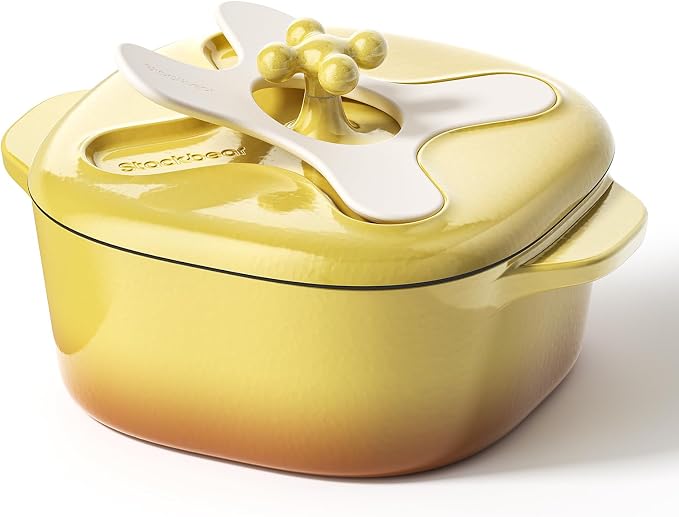 5 Quart Enameled Cast Iron Dutch Oven Pot with Lid, Bright Yellow | 6-Layer Nonstick Enamel, Extra Capacity Oval Design, Heavy Self-Basting Lid, Heat-Resistant Silicone Pad Included