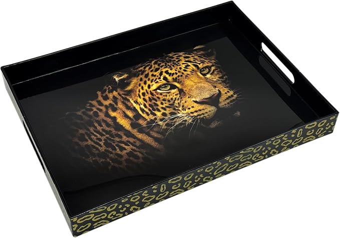 Serving Tray with Handles, 15.7 * 11.8 inches, Plastic Ottoman Tray with Exquisite Paintings, Trays for Coffee Table