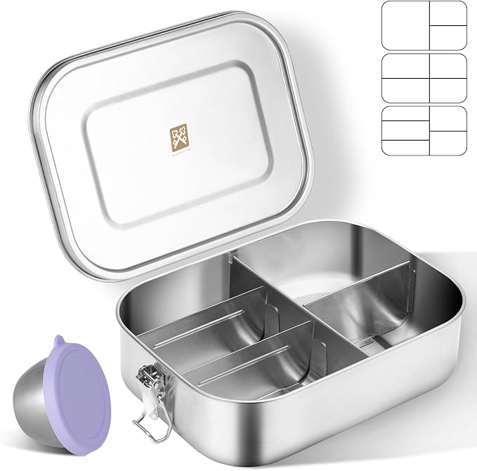 GOLDEN KEY 47oz Stainless Steel Lunch Box for Adults or Kids,1400ml Large & Thickened Metal Lunch Box with 5 Compartments,Eco-friendly Leak-Proof Container with Lockable Clips