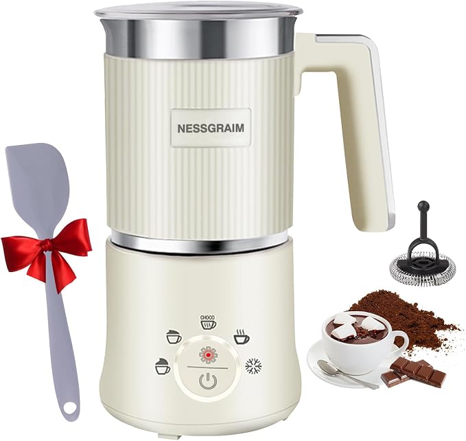 5-in-1 Electric Milk Frother, Automatic Milk Frother & Steamer for Hot & Cold Foam, Large Capacity Milk Warmer for Latte Cappuccino, Hot Chocolate Maker, Dishwasher Safe (Beige)