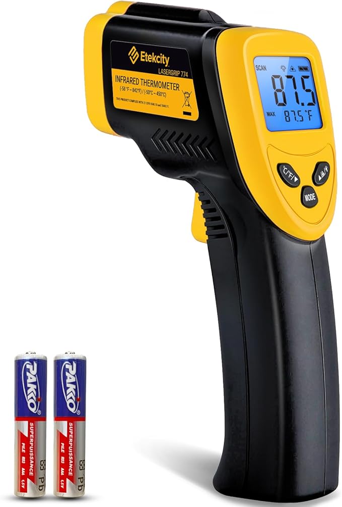 Etekcity Infrared Thermometer Laser Temperature Gun 774 | Cooking, Pizza Oven, Griddle, BBQ, Meat, HVAC, Engine, Adjustable Emissivity, MAX Display, Surface Measurement