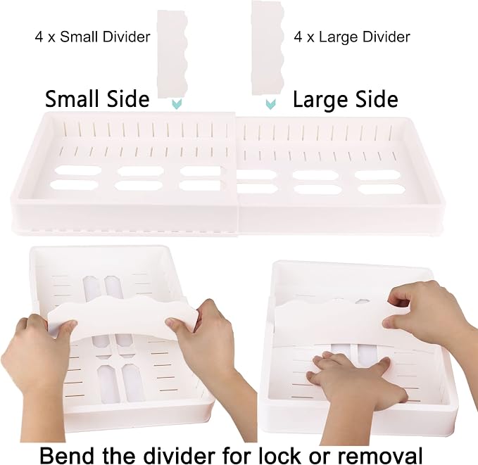 SWOMMOLY Expandable Food Container Lid Organizer for Kitchen Cabinet | Storage Lid Holder with 8 Dividers, 30 Preprinted and Blank Writable Labels, Adjustable 13.8" to 25.2", Extra Large, White