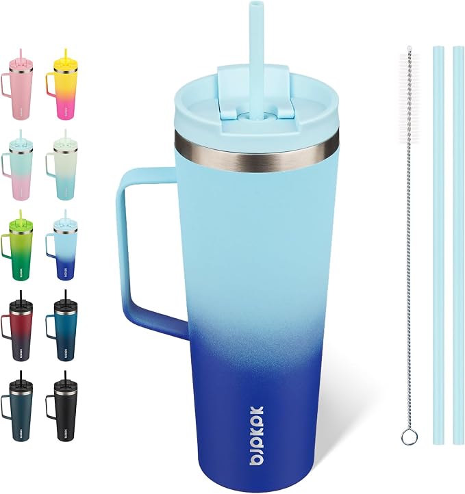 BJPKPK 26oz Insulated Tumbler with Handle, Lid & Straw, Stainless Steel | Double Wall Vacuum Insulated Coffee Travel Mug - Keeps Cold & Hot, BPA Free, Cupholder Fit for Office, Gym & Travel