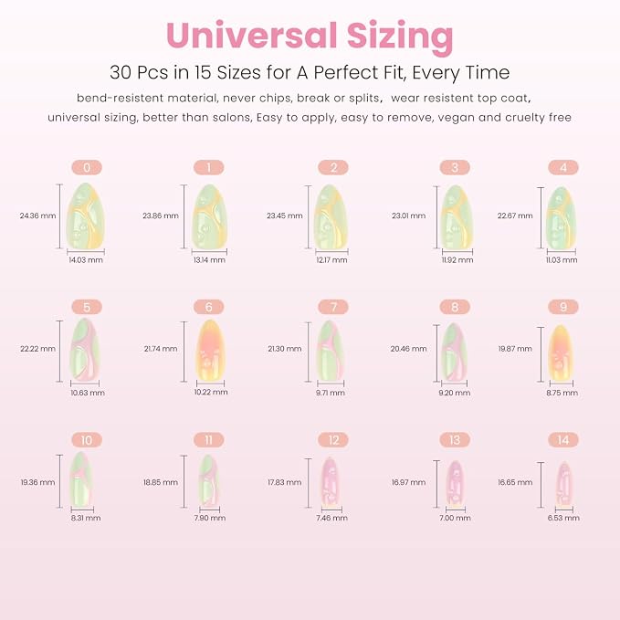 Nail Reformation Press On Nails, Pop Culture | 3D Bubble Medium Almond | 15 Sizes 30 Pcs Fake Nails in Vibrant Colors in Glossy Finish, Salon Quality Reusable Stick On Nail Kit Gifts for Women Gifts