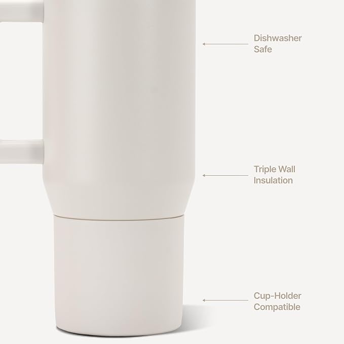 HydroJug Coffee Traveler 20oz Ceramic-Lined Mug with Handle, Linen