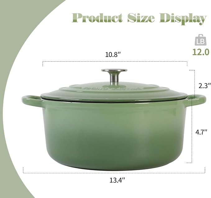 EDGING CASTING Enameled Cast Iron Dutch Oven Pot With Lid, 5.5 Quart, for Bread Baking, Cooking, Pistachio Green