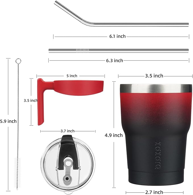 BJPKPK 10 oz Mini Tumbler with Lid, Straw & Handle, Insulated Steel Cup | Small, Spill Proof, Leak Proof, Thermal, Double Wall Vacuum, Sweatproof, Dishwasher Safe, BPA Free, Blood Moon