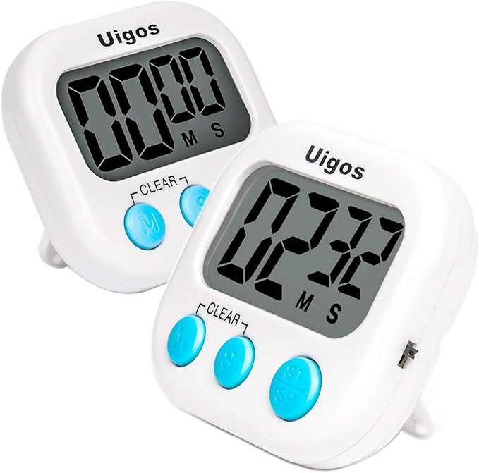 2 Pack Digital Kitchen Timer II 2.0, Big Digits, Loud Alarm, Magnetic Backing, Stand, for Cooking Baking Sports Games Office (White) (2 Pack)