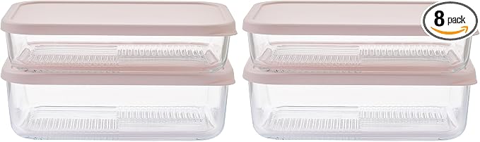 Glass Food Storage Containers with Lids — 8 Piece — 57.5 oz & 40.57 oz Glass with BPA-Free Leakproof Stackable Lids — Microwave, Oven & Dishwasher Safe — Ideal for Meal Prep & More - Berry Blush