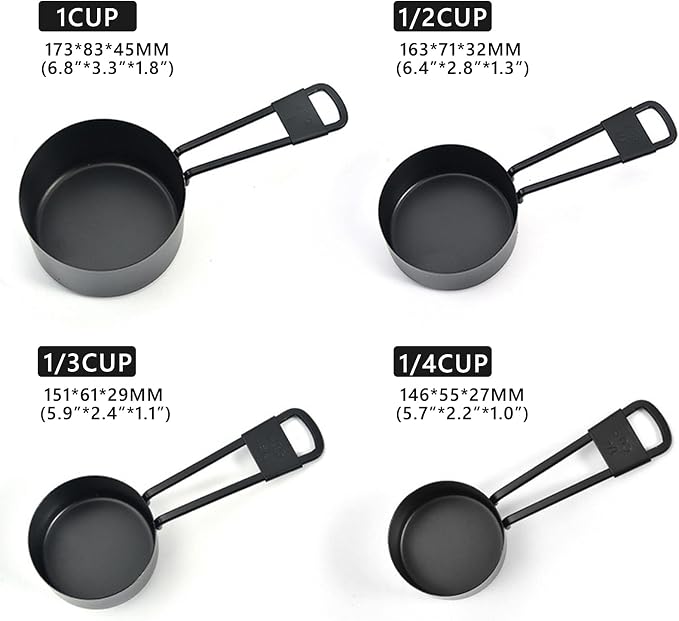 Black Stainless Steel Measuring Cups and Spoons Set, 9PCS | Kitchen Gadgets for Cooking & Baking