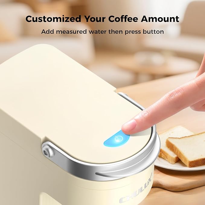 CHULUX Compact Single Cup Coffee Maker for K Cup Pod, Auto Shut-Off, Cream | Fast-Heating Boiler System, 4-Hole Needle for Richer Flavor, Adjustable Drip Tray for 7.3" Travel Mug, Food Grade Material