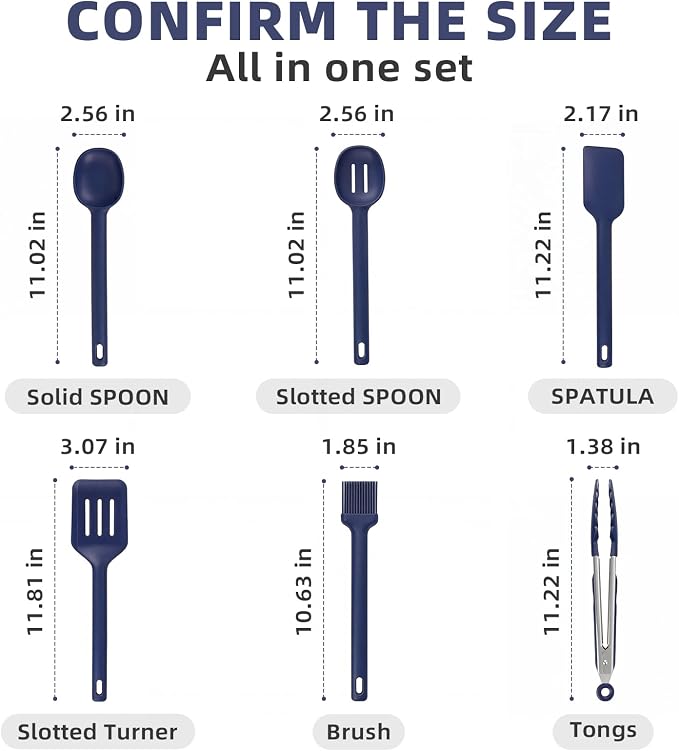 Kitchen Utensils Set 6 PCS,Silicone Cooking Utensils Set Spatula Set,446℉ Heat Resistant Cooking Utensils,Tongs,Spoon,BPA Free Kitchen Gadgets Appliances for Non-Stick Cookware,Home Essential(BLUE-6P)