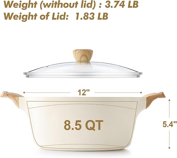 SENSARTE Ceramic Nonstick Stock Pot with Lid, 2.6/4.5/6.6/8.5/11 QT Soup Pot Casserole Pot, Non-toxic Healthy Pasta Pot, Large Cooking Pot Stew Pot, Induction Compatible, PFOA PFAS PTFE Free, White