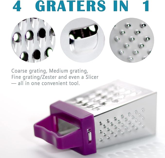 3Pcs Mini Cheese Grater, Professional Box Grater, Stainless Steel with 4 Sides, Small Box Graters for Kitchen Slicer Cheese/Ginger/Vegetable
