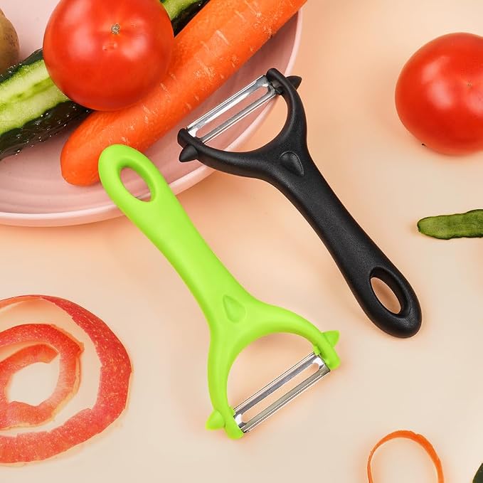 AUAUY 2Pcs Potato Peeler, Y-Shaped Swivel Vegetable Peeler, Black+Green | Fruit Peeler for Kitchen, Non-Slip Y Peeler, Ergonomic Handle Sharp Blade Stainless Steel Peeler, Veggie Peelers for Kitchen