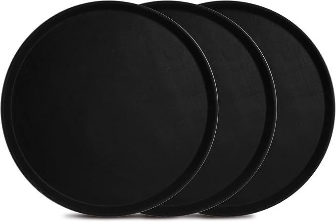 TOPZEA 3 Pack Large Restaurant Serving Tray, 16 Inch Plastic Round Server Tray, Non-Skid Bar Drink Trays Cafeteria Buffet Food Service Trays for Coffee Table, Hotel, Party