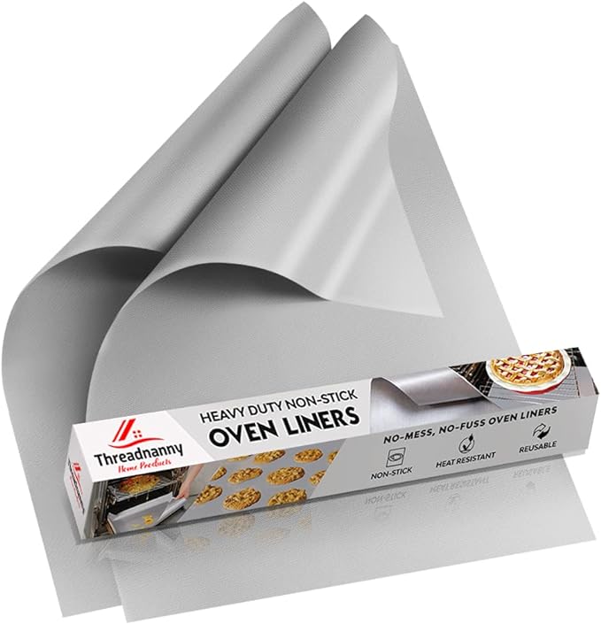 Oven Liners for Bottom of Oven - 17"x 25" Large Heavy Duty Non-Stick 2 Pack | Resistant to 500°F, BPA & PFOA Free, Reusable, Fits Electric, Gas, Toaster, Microwave Ovens & Grills, Spill Guard, Silver