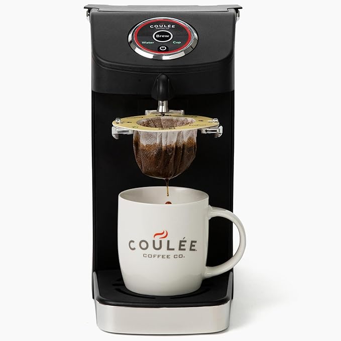 Swirl Single Serve Pour Over Coffee Maker, Stainless Steel, Black | Black, Heats to 205°F, rotates for precise bloom pour; steel boiler & spigot; no plastic pods; brews 13 oz; great for travel