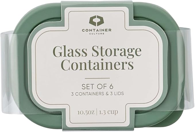 Glass Food Storage Containers with Lids — 6 Piece — 10.5 oz Glass with BPA-Free Leakproof Stackable Lids — Microwave, Oven & Dishwasher Safe — Ideal for Meal Prep & More - Soft Sage
