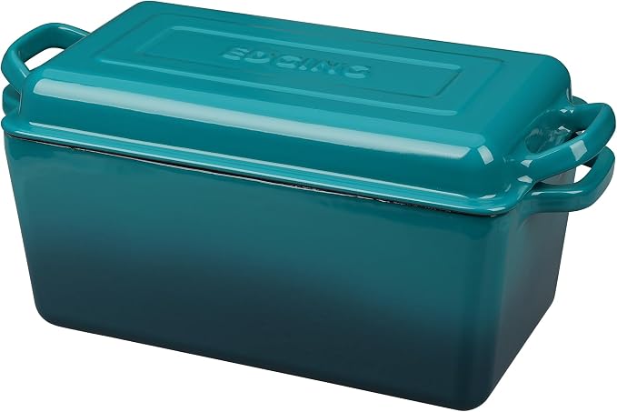 EDGING CASTING Enameled Cast Iron Dutch Oven, Oblong Bread Oven for Sourdough Bread Baking, Baking Pan, Dual Handles, Oven Safe, 4 Quart, Darkcyan