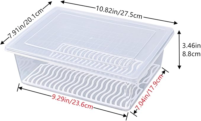 4PCS Food Storage Container, Plastic Food Containers X-Large | [With Removable Drain Plate and Lid], [Stackable Portable Freezer Storage Containers]-Tray to Keep Fruits, Vegetables, Meat
