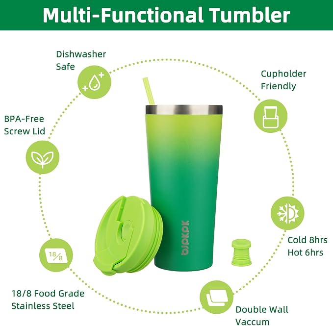 BJPKPK 22 oz Coffee Tumbler with Straw, Insulated Stainless Steel Cup | Double Wall Vacuum, Leak Proof Lid, Keeps Hot/Cold/Iced, BPA Free, Dishwasher Safe, Cupholder Friendly, Travel, Bamboo Grove