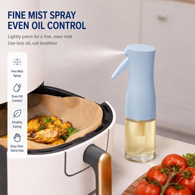 Zuutii Oil Sprayer for Cooking, 170ml Olive Oil Sprayer Mister, Olive Oil Spray Bottle for Salad, BBQ,Spray with Portion Control, Kitchen Baking, Roasting,Hairstyling (Light Blue)