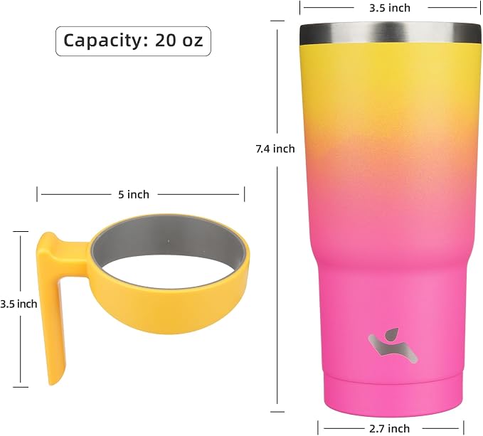 Konokyo 20 oz Tumbler with Handle and Straw, Insulated Travel Mug | Rainbow; BPA-free, leak-proof tumbler with 2 lids, 2 straws, cup holder fit for coffee, office, travel & daily use