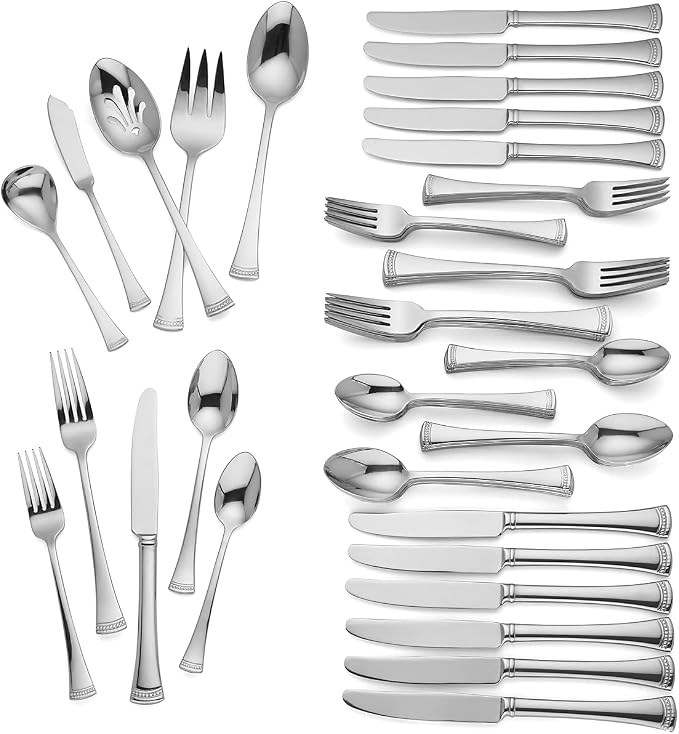 Lenox Portola 65-Piece 18/10 Silverware Set for 12, Flatware | mirror finish, dishwasher safe | includes serving spoons and utensil set | heavy duty, cutlery set for kitchen and dining