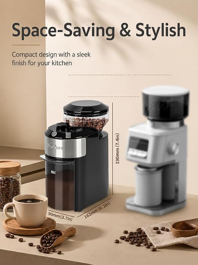 Coffee Grinder - Lonkion Electric Burr Coffee Grinder with 28 Grind Settings - Anti-Static Coffee Bean Grinder for Espresso, Drip, French Press - 2-12 Cup Adjustable - Stainless Steel - Gloss Black