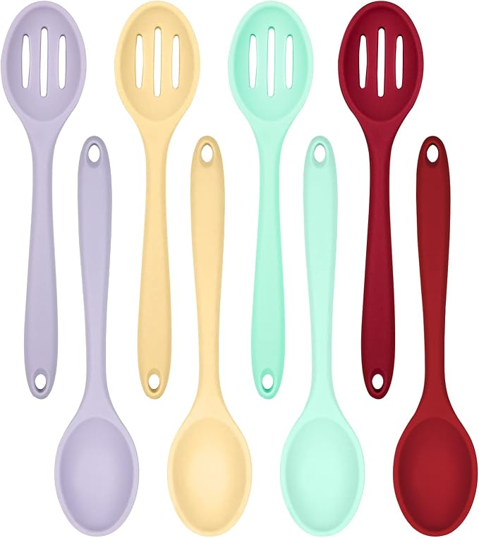 ELANE 8 Pcs Silicone Cooking Utensils Set,Silicone Serving Spoons Cooking Spoons for Nonstick Cookware for Kitchen Salads