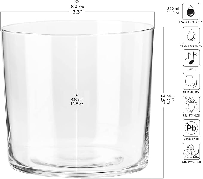 Krosno Drinking Glasses Set of 6, 14.2 oz, Mixology Collection | Cider Tumbler, Lead-Free Glassware set for Water, Juice & Cocktails, Ultra-Thin Clear Glass, Lightweight, Dishwasher Safe