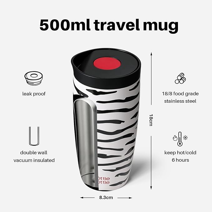 BOTTLE BOTTLE Insulated Coffee Tumbler with Push Button Lid 16oz(Zebra) | Leakproof,Stainless Steel Travel Mug,Keeps Drinks Hot & Cold for 6 Hours,for Office & On the Go