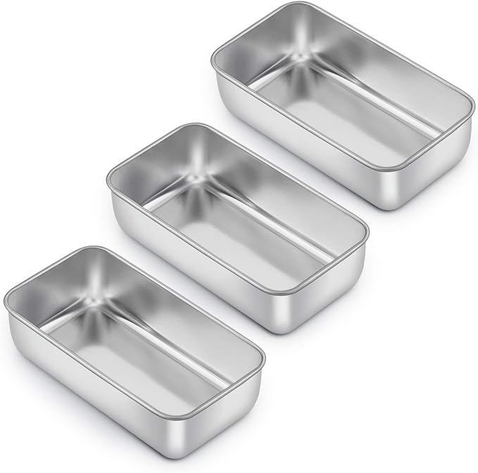 E-far Loaf Pan for Baking Bread, 9 x 5 Inch Stainless Steel Bread Pan, 3PCS | Non-Toxic Bread Tins for Homemade Banana Cake Meatloaf Brownies, Healthy & Easy Release, Dishwasher Safe