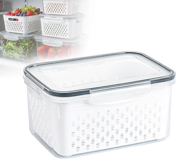 Food Storage Containers for Fridge with Removable Colander,Leakproof Food Storage Containers,Dishwasher Safe Produce Saver, Keep Berry Fruit Fresh Longer (1750ml*1)