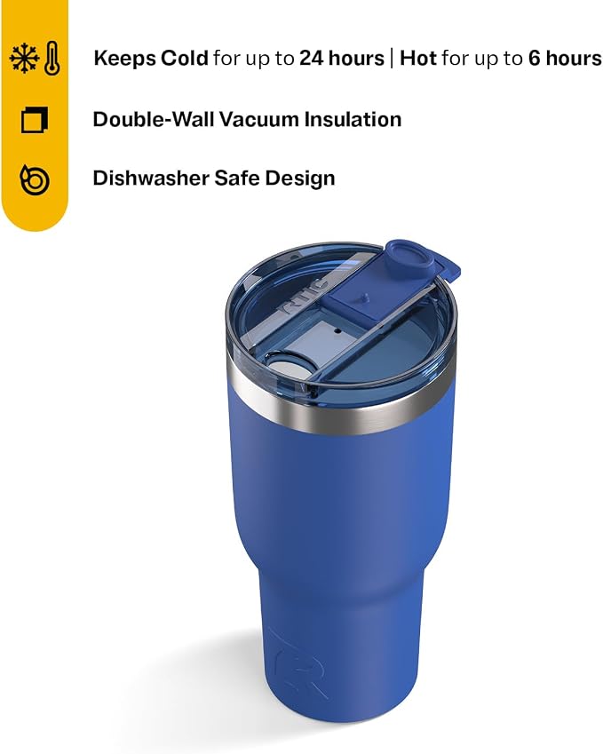RTIC 40oz Essential Tumbler with Lid, Ceramic Lined, Cobalt | Insulated, Stainless Steel Metal, Portable Travel Cup for Hot and Cold Drinks, Coffee, Car, Camping and Travel
