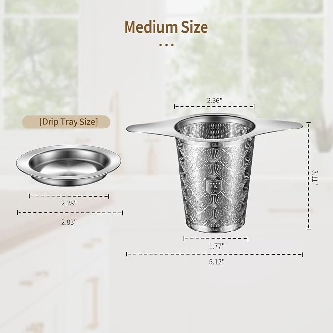 2Pack Extra Fine 18/8 Stainless Steel Tea Infuser BOMANSI BOMS Tea Strainer with Large Capacity & Perfect Size Double Handles for Hanging on Teapots, Mugs, Cups to Steep Loose Leaf Tea and Coffee