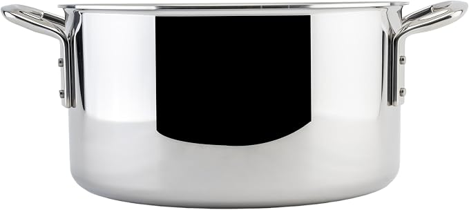 WINCO Tri-Ply Stock Pot, 12-quart, Silver | Dishwasher safe, Heavy-duty, Triple-riveted handles, Dripless pouring, Induction compatible, Great for Stocks and Soups