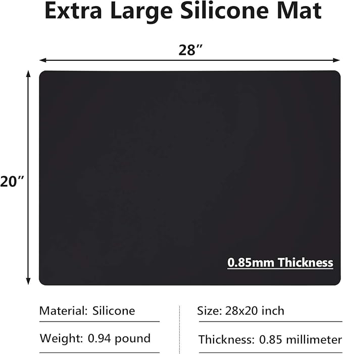 Extra Large Silicone Mats for Countertop, 28" by 20" Multipurpose Mat, Counter Table Protector, Desk Saver Pad, Placemat Nonstick Nonskid Heat-Resistant Pad, Black