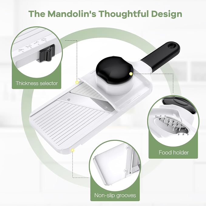 Ibergrif Handheld Mandoline Slicer for Kitchen, Adjustable Vegetable Slicer, Stainless Steel Blades, Safety Hand Guard, Safety Lock, Perfect for Potato Onion Tomato & Cucumber Slicer for Salad