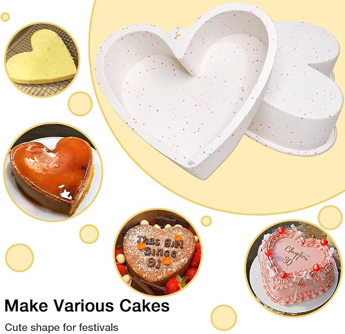 Alimat PluS 8 Inch Heart Shaped Cake Pans Set of 2 with Hanging Hole(White) | Silicone Material