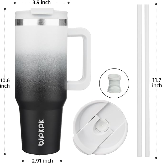 BJPKPK 40 oz Insulated Tumbler with Handle & Straw, Stainless Steel | Double Wall Vacuum Insulation, Leak Proof, BPA Free, Dishwasher Safe, Cupholder Friendly, Travel & Outdoor, Day & Night