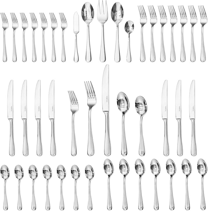 Silverware Set for 8,45 Piece Stainless Steel Flatware with Serving Utensil | KINGSTONE Heavy Duty Cutlery set, Mirror Polished Knives Fork and Spoon Utensils ,Dishwasher Safe for Wedding Housewarming