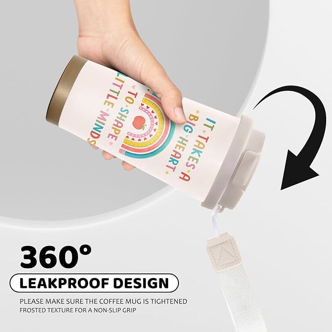 Teacher Gifts Stainless Steel 2-in-1 Lid Coffee Tumbler 18 oz Teacher Themed Insulated Travel Coffee Mug Appreciation Gift for Teacher's Day Graduation Birthday