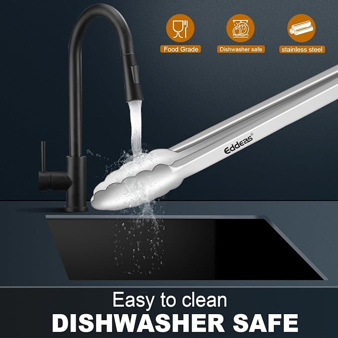 Metal Tongs For Cooking Up To 600°F Kitchen Tongs 2PCS - 9", 12 inch | Heat Resistant 600 Degree, All Stainless Steel Food Tongs,Non-Slip handle, Salad, Grilling, bbq, Dishwasher safe