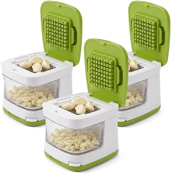 Mini Garlic Chopper and Press with Container (3 Pcs) | 2026 New Multifunctional Manual Mincer, Stainless Steel Blades, Handheld Kitchen Gadget, Dishwasher Safe